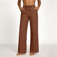 thumbnail image 4 of HKYNLAG Womens Cotton Linen Pants Petite 2026 Summer Lightweight High Waist Straight Leg Solid Beach Lounge Trousers Brown L, 4 of 5