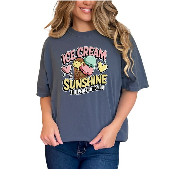 Ice Cream and Sunshine T-Shirt, The Perfect Combo Graphic Tee, Fun Summer Vibes, Cool Casual Wear, Cute Ice Cream Lovers Gift, Denim Comfort Colors T-Shirt, Small