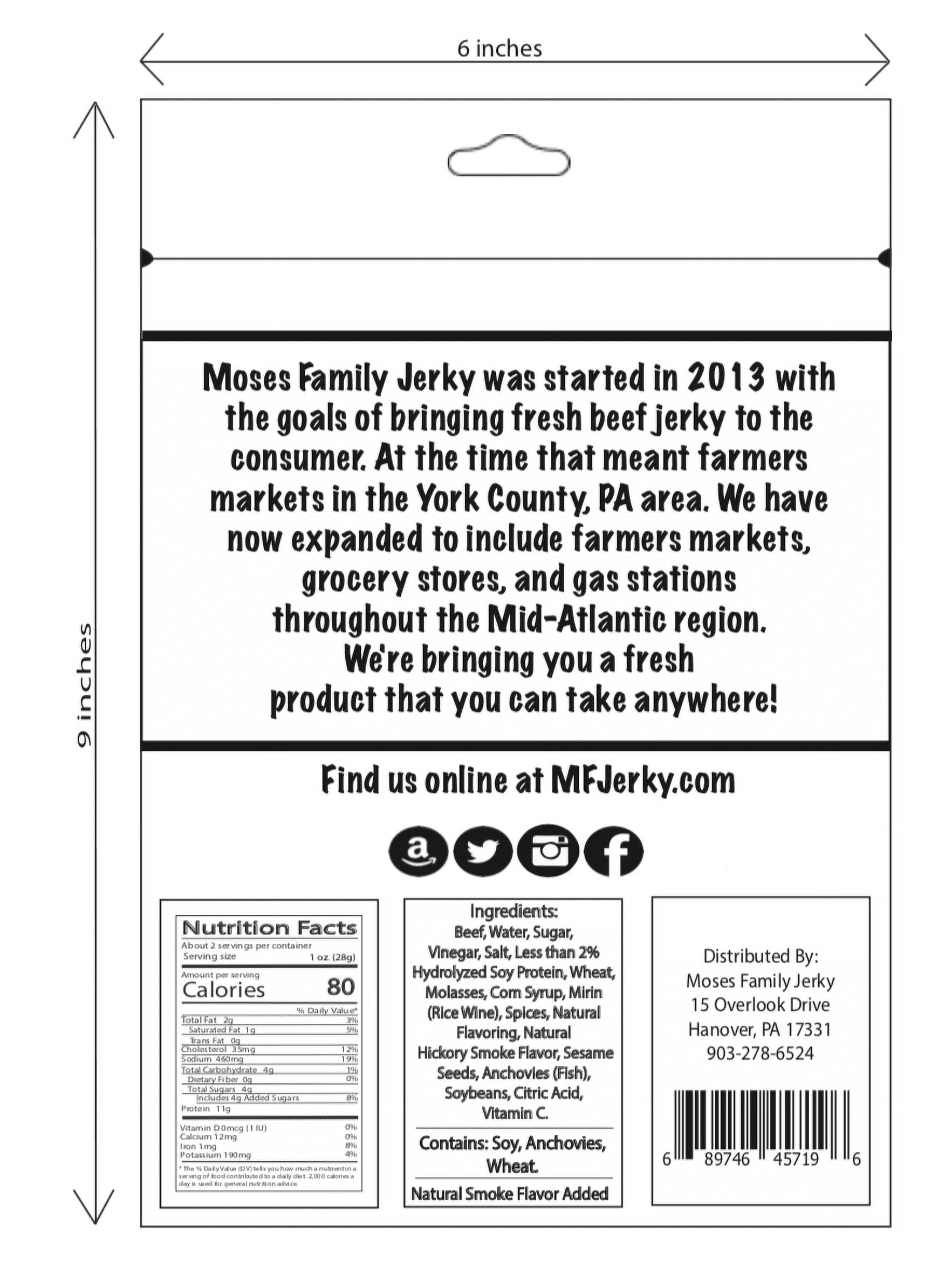 Moses Family Beef Jerky, Teriyaki Beef Jerky, 2.5 Ounce (Pack of 8), Bulk Pack, Disruptively Tender Sliced Meat