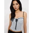thumbnail image 4 of Women'S Summer Polka Dots Camis Top Ruched Tie Front Spaghetti Strap Going Out Tops White M, 4 of 9
