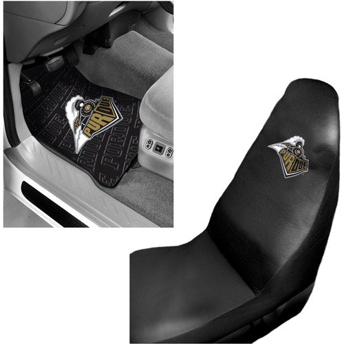 NCAA Purdue 2 pc Front Floor Mats and Purdue Car Seat Cover Value Bundle