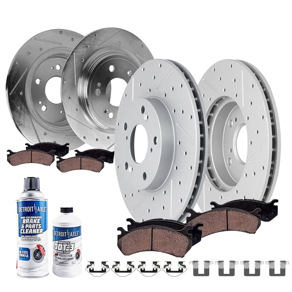 Detroit Axle - 10pc Brake Kit for Acura 2014-2020 RLX, Drilled and Slotted Disc Brakes Rotors 2015 2016 2017 2018 2019 Ceramic Brake Pads Replacement: 12.28" inch Front and 12.20" inch Rear Rotors