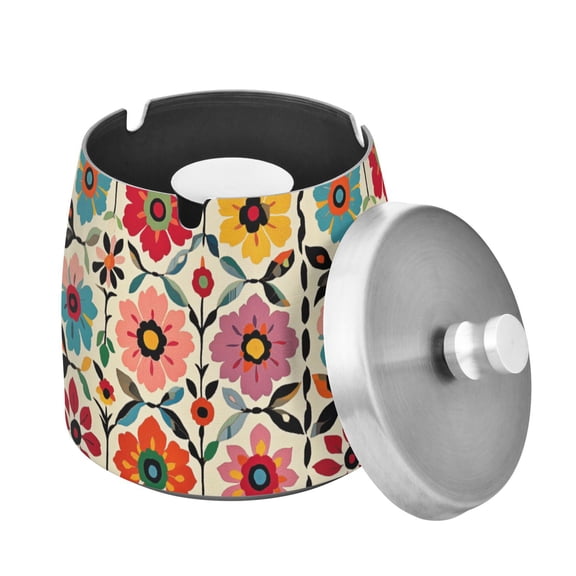 Yayeee Ashtray with Lid for Cigarette Smokeless Stainless Steel Home Ash Holder, Colorful Flowers
