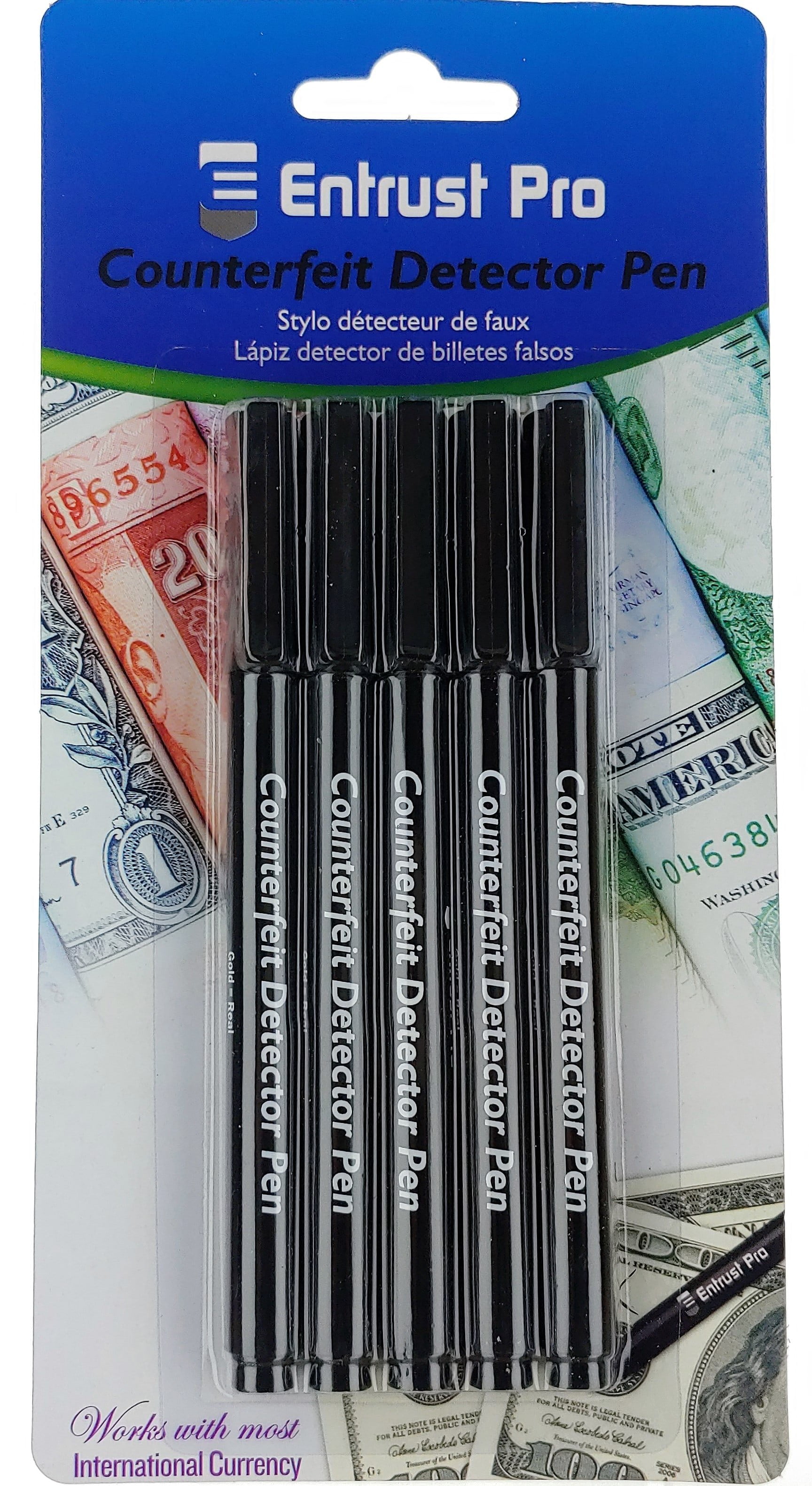 Counterfeit Money Detector Pen (5Pack Chisel Tip) by Entrust Pro