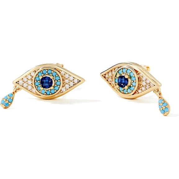 Womens Evil Eye 18k Gold Plated Earrings Cubic Zirconia Turquoise Stud Earrings for Gifts[j115]