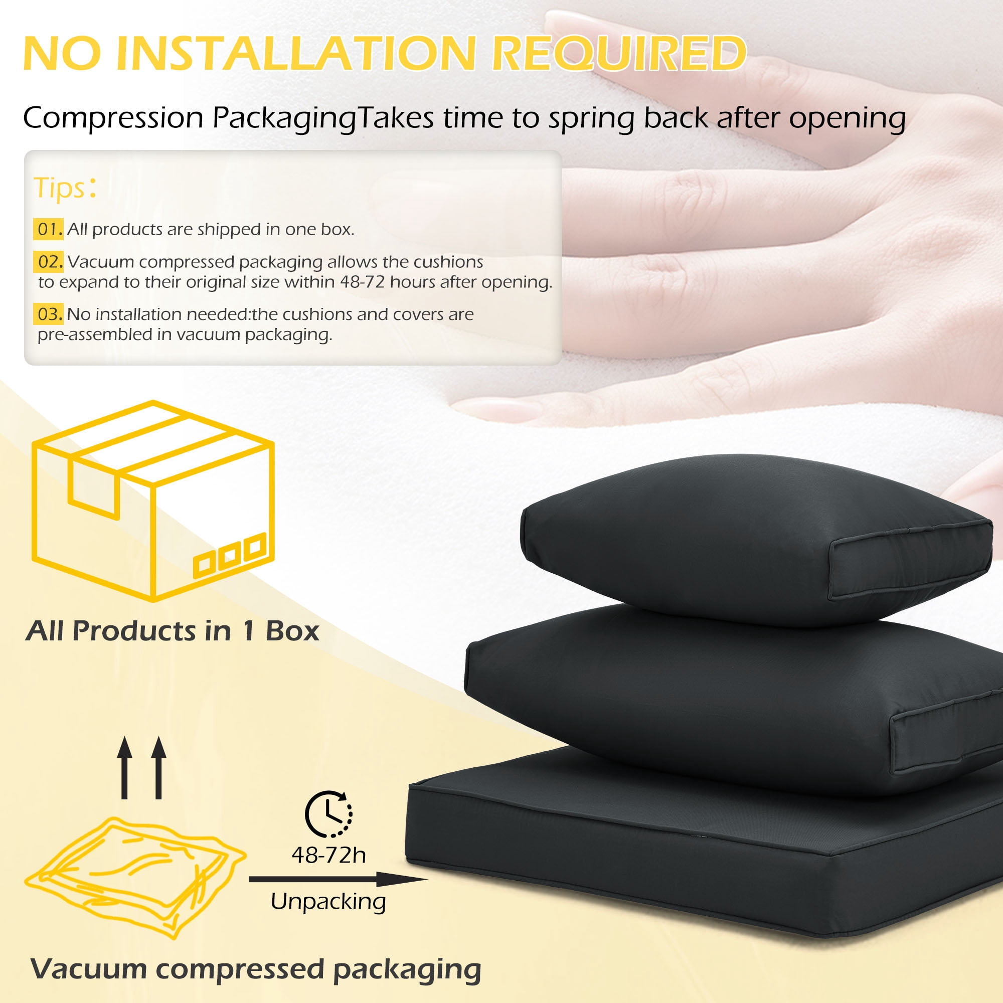 HOMREST 25.4 in x 25.4 in Outdoor Replacement Cushions,14-Count Black