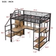 thumbnail image 4 of Full Size Loft Bed with Storage Staircase and Small Wardrobe, Metal Loft Bed Frame with Built-in Desk and Storage Shelves for Bedroom, No Box Spring Needed, Easy Assembly, Black, 4 of 7