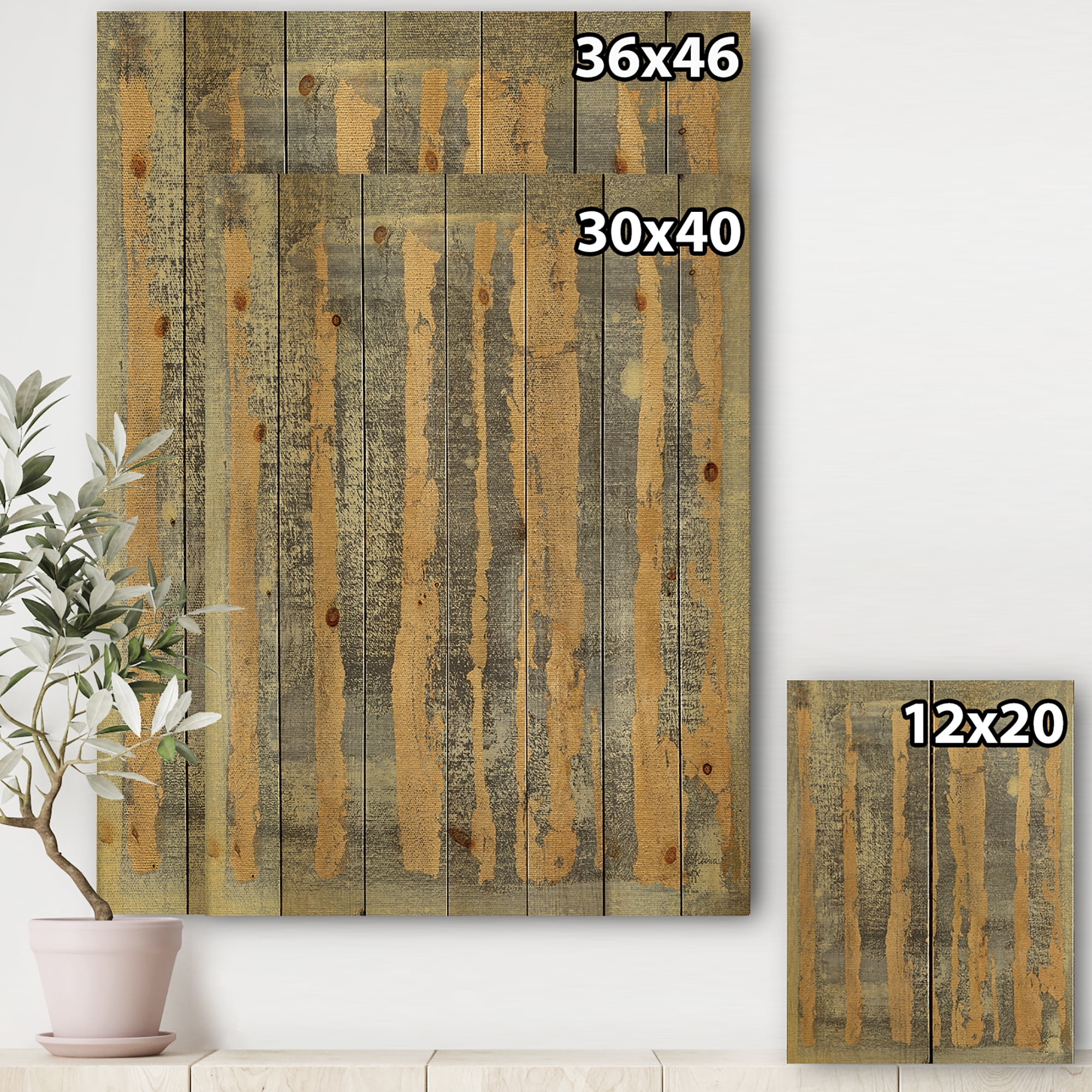 Designart 'Abstract Glam Metallic Form IV' Modern & Transitional Print on Natural Pine Wood