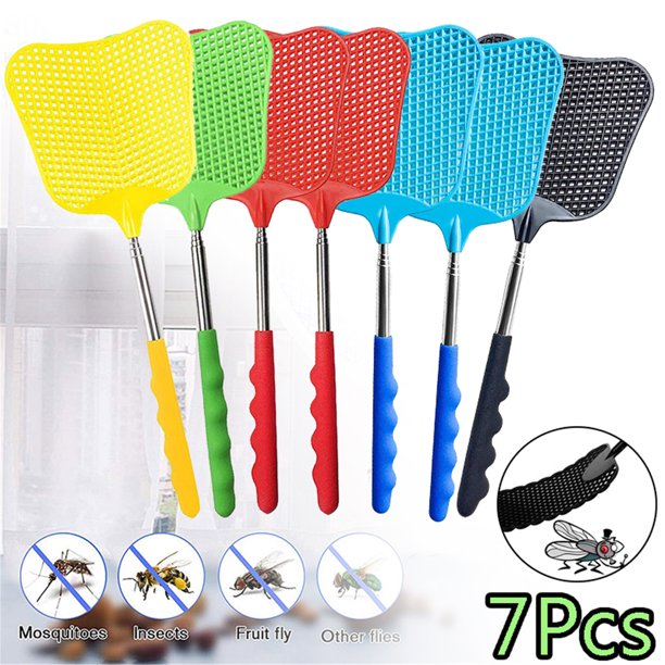 Elbourn 7Pack Plastic Fly Swatters Heavy Duty, Long Handle Fly Swat