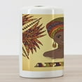 thumbnail image 3 of African Ceramic Toothbrush Holder, Woman in Traditional Turban and Palms Cultural Folk Graphic Art, Decorative Versatile Countertop for Bathroom, 4.5" X 2.7", Multicolor, by Ambesonne, 3 of 4