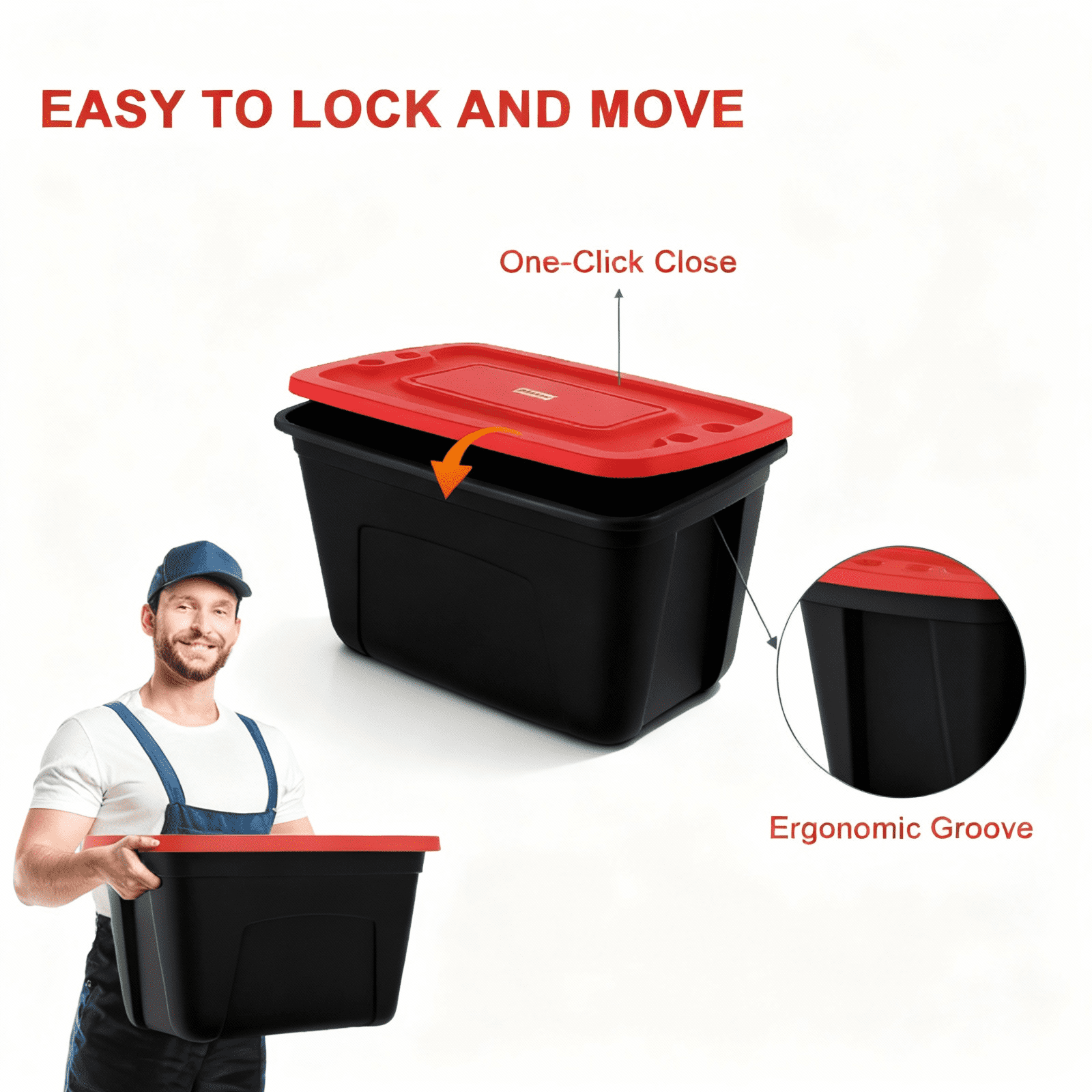 SimplyKleen 18-Gallon 4 pack Stacking Plastic Storage Containers with Lids, Black Body/Red Lid