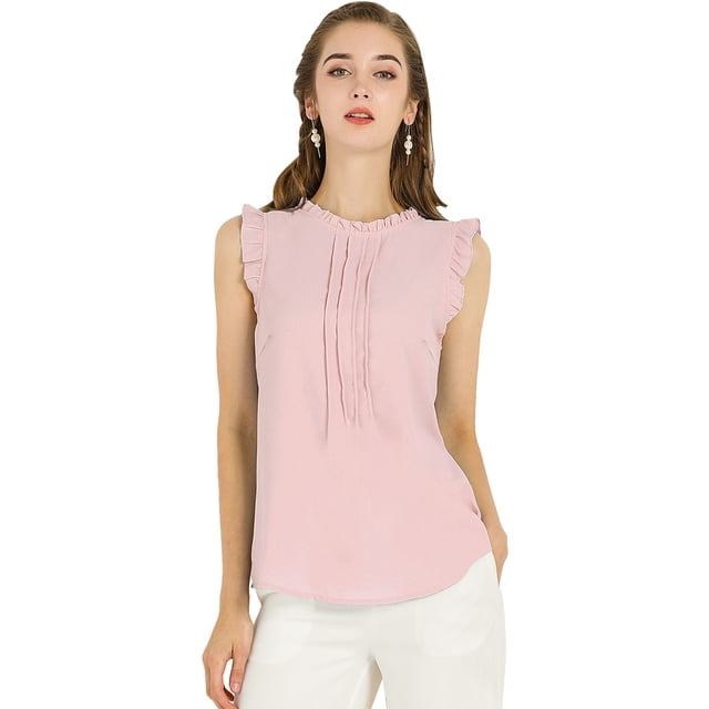 Blusa Allegra K Elegante Sin Mangas Vintage De La Década De 1950 Con Volantes Para Oficina De Negocios Rosa XL