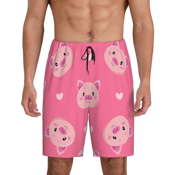 Fotbe Cartoon Pigs and Hearts Pantalones Cortos de Pijama para Hombre, Ropa de Dormir, Pantalones de Pijama Cortos para Hombre-X-Large