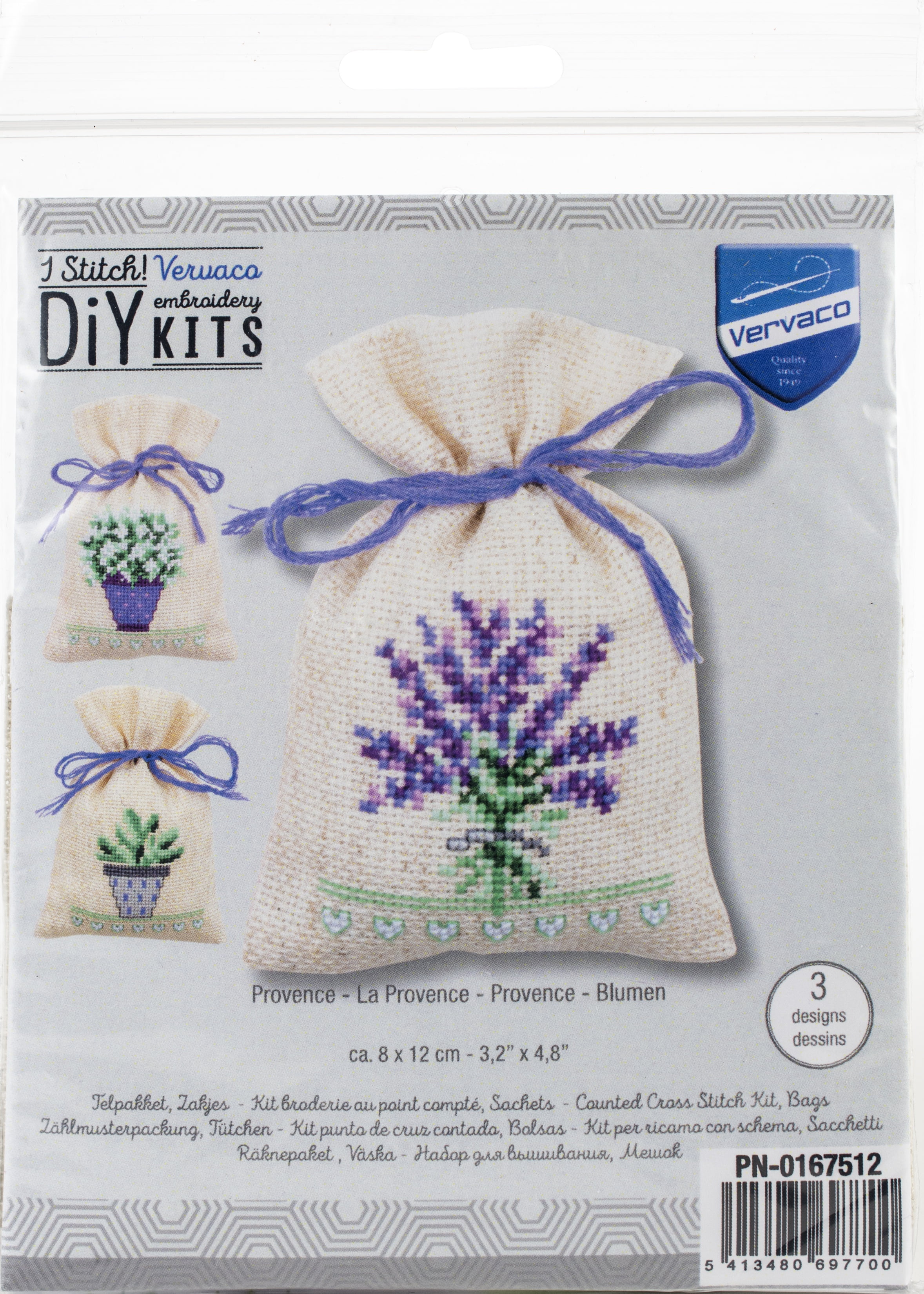 Vervaco Sachet Bags Counted Cross Stitch Kit 3 25 X4 75 Provence 14 Count 3 Pkg Walmart Com