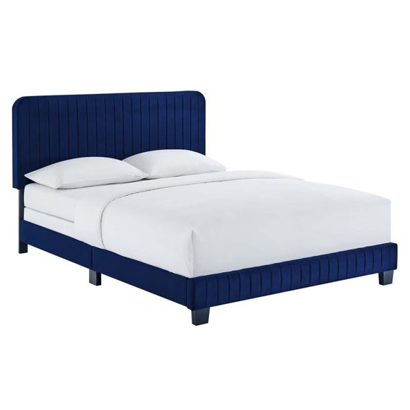 Modway Celine Channel Tufted Performance Velvet Twin Bed in Navy