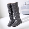 thumbnail image 5 of Pandaie Womens Retro Slouchy Mid Calf Boots Soft Leather Flat Shoes Casual Classic Low Heel Round Toe Pull on Fall Winter Booties for Work Office Walking Grey 8.5, 5 of 9
