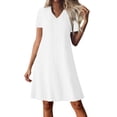 thumbnail image 3 of Horkkom A Line Dresses for Women V Neck Short Sleeve Zipper Mini Dresses Casual Beach Vacation Sundresses S, 3 of 9