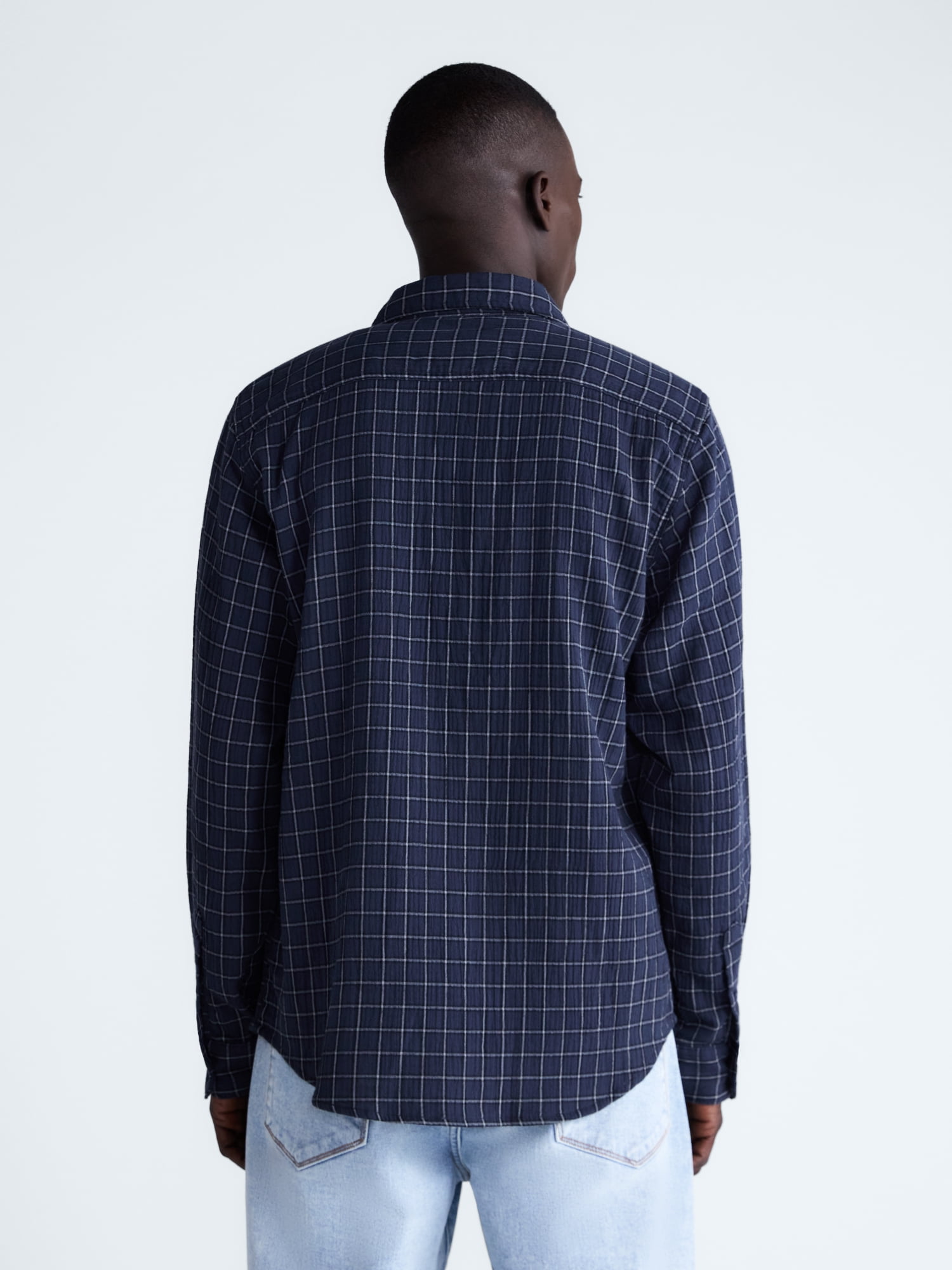 Free Assembly Men's Button Front Gauze Shirt with Long Sleeves, Sizes XS-3XL