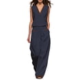 thumbnail image 2 of ClodeEU Women's Color Block V Neck 2-Piece Outfit,Casual Summer Sleeveless Top and Wide Leg Pants Set Navy,Women's Plus XXL, 2 of 6