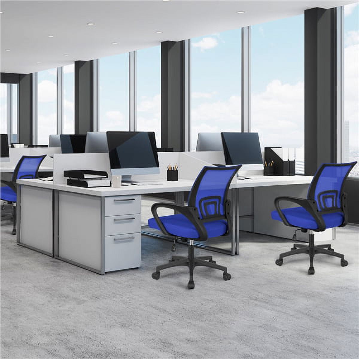 Renwick Adjustable Mesh Swivel Office Chair with Armrest, Set of 2, Blue