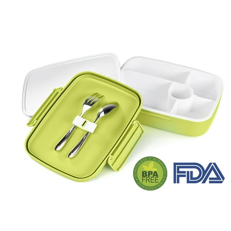 Lime Lunch - LS Lifestyle Bento Lunch Box 5 Compartments For Kids, Adults Leakproof - Green - - One Size