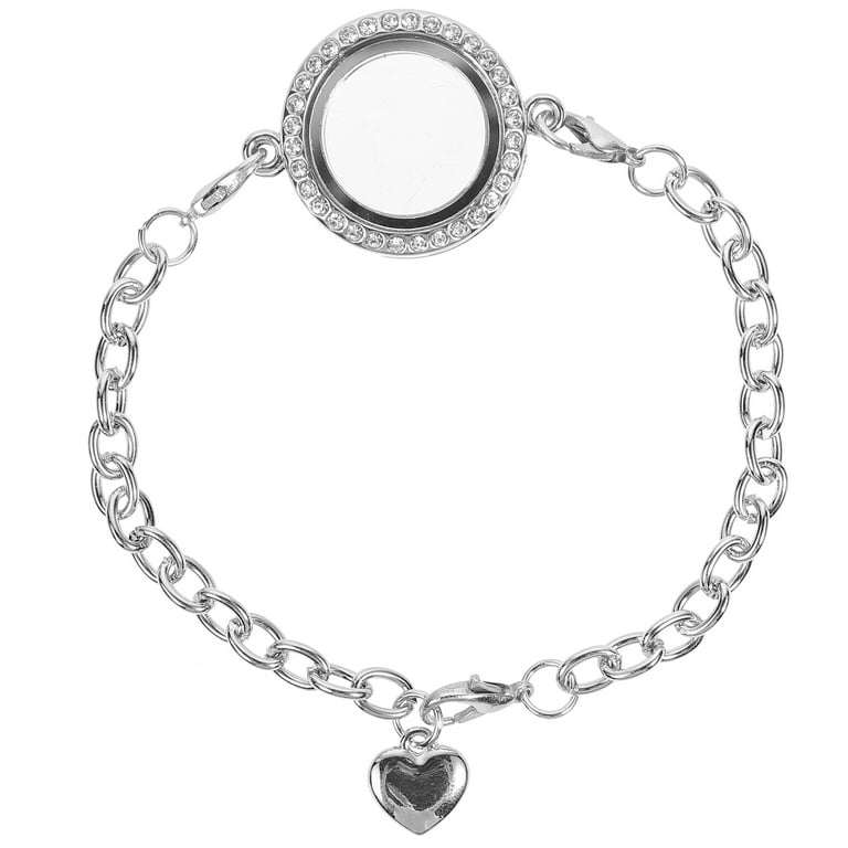 Crystal Living Memory Locket Bracelet Jewelry for Floating Charms Gift (White K), Adult Unisex, Size: Small, Grey Type