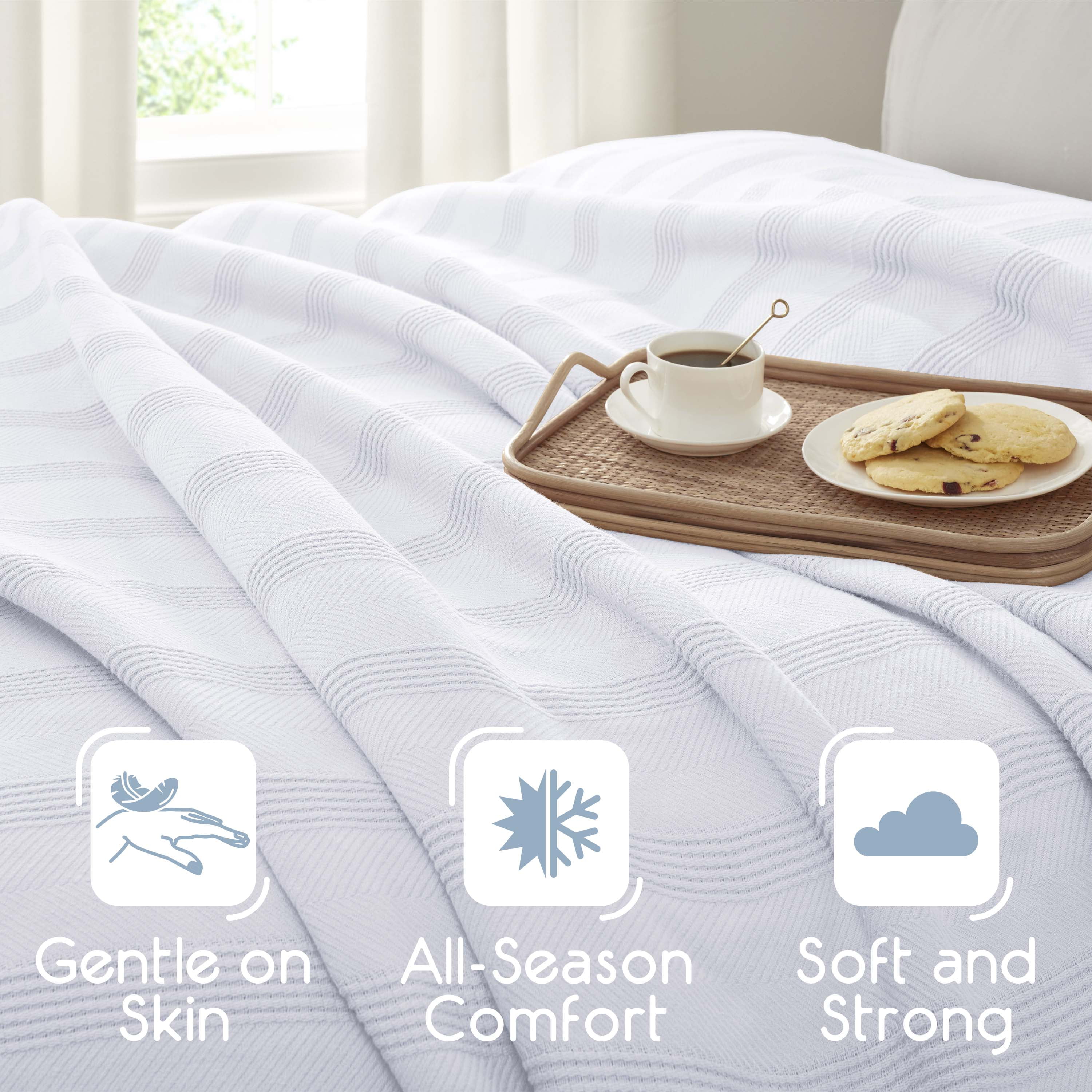 Lightweight Breathable 100% Cotton Knit Blanket – All-Season Bed Blanket – Twin Size – White