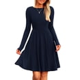 thumbnail image 1 of Vestido PRETTYGARDEN de punto acanalado en línea A, manga larga, azul marino, talla L, 1 of 8
