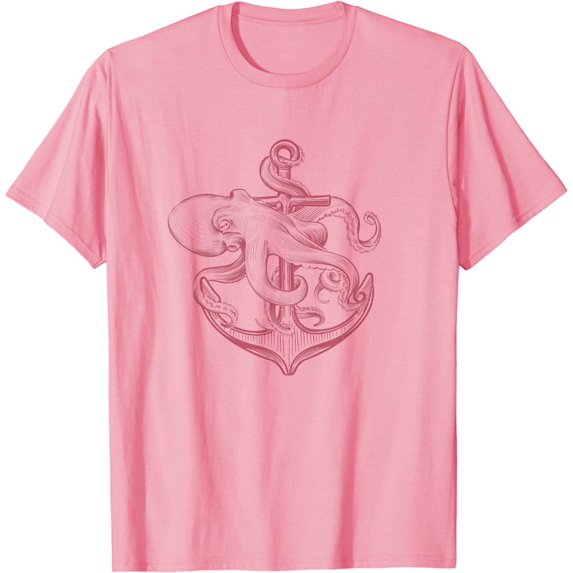 Cute Sea Ocean Octopus Holding Ship Metal Anchor in Ocean T-Shirt