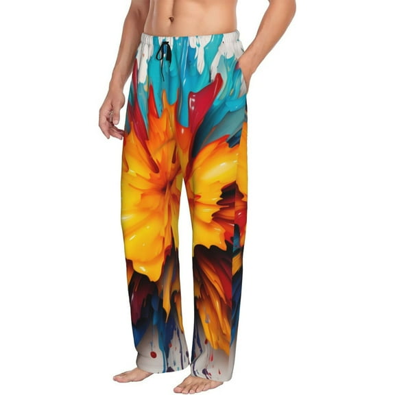 Mens Pajama Pants Bottoms with Pockets - Colorful Paint Print Comfy Mens Pj Pants, Soft Men Lounge Pants