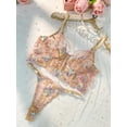 thumbnail image 3 of Champagne Floral Sexy Sheer Embroidered Lingerie Set (CHAMPAGNE, S), 3 of 5