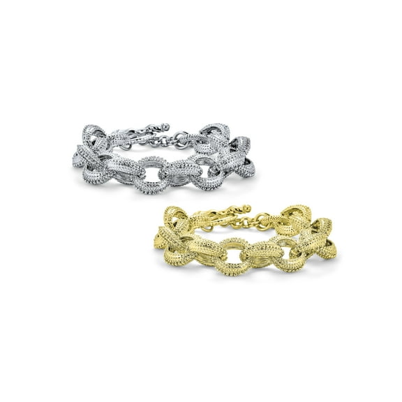 Bling Jewelry Womens Chunky Oval Chain Statement Bracelet Toggle Clasp Silver Gold Plated Set-2