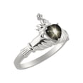 thumbnail image 3 of RYLOS Rings 14K White Gold Claddah Love, Loyalty & Friendship Ring Heart 6MM Gemstone & Diamond Claddagh Rings March Black Star Sapphire Jewelry Size 7, 3 of 7