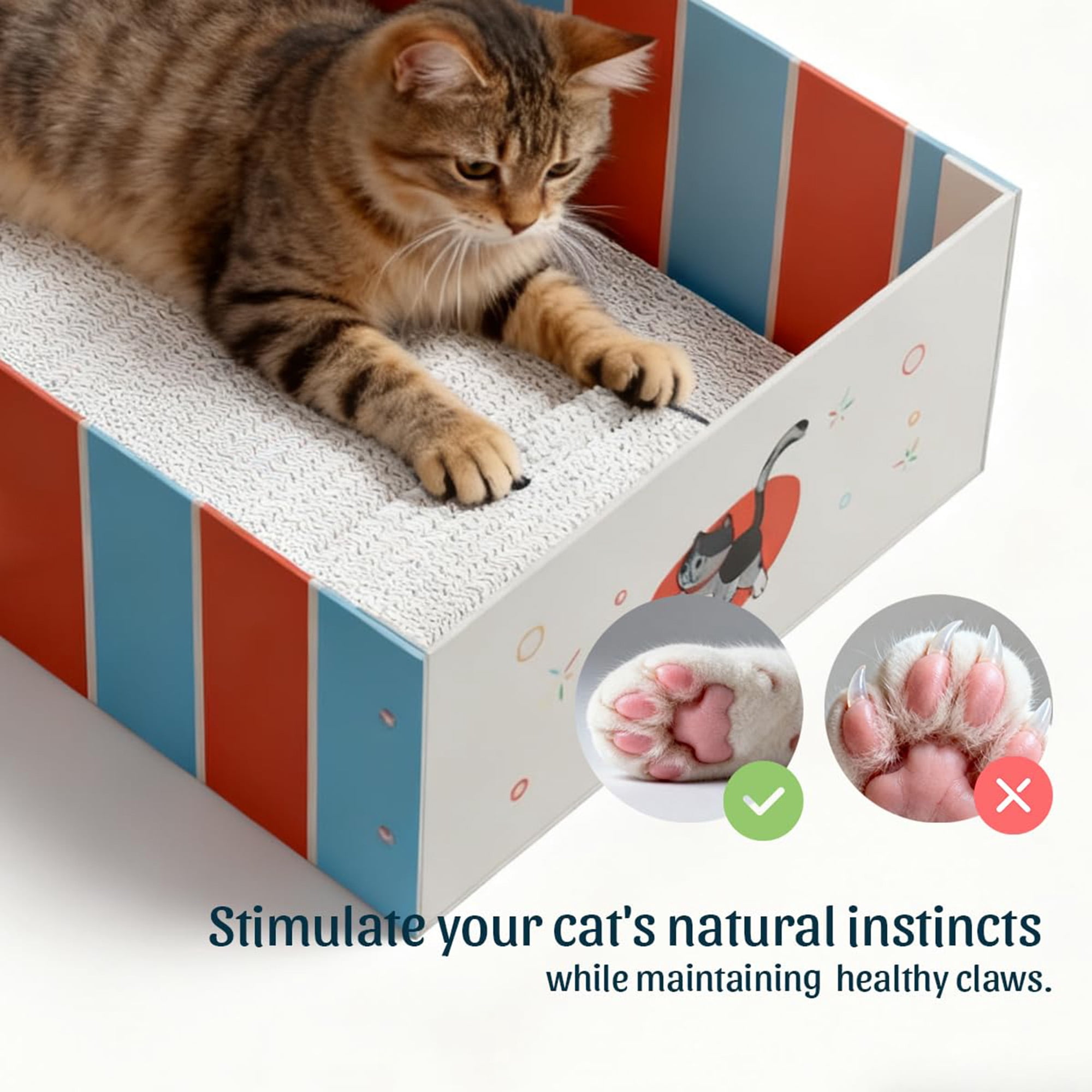 Cardboard Cat Scratcher Box and Bed, Heavy Duty Cat Scratch Pad for Indoor Cats, Durable Wood-Pulp Scratching Board with Lounge House Design, Low Mess Cat Furniture Protector, Multicolor