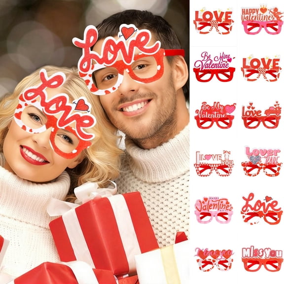 KKBOTIVE Valentines' Day Party Glasses for Photo Booths Heart Shaped Dress Up for Celebrations Cute Novelty Eyewear, Red3 One Size
