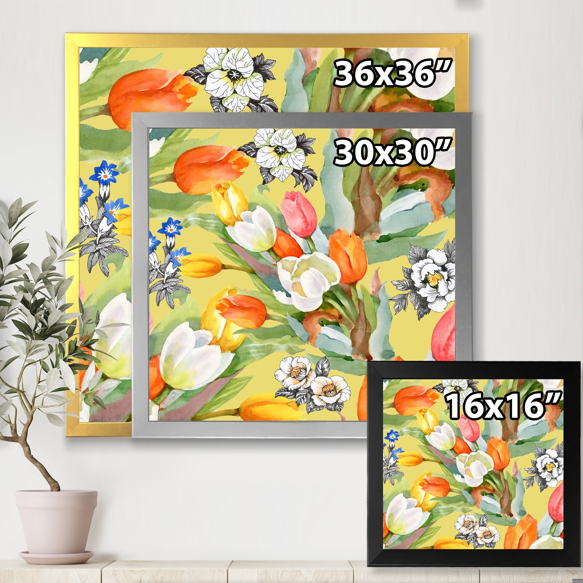 Designart 'Blooming Orange and White Tulips IV' Traditional Framed Art Print