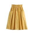 thumbnail image 2 of Women's Cotton Linen Midi Skirt High Waist Button-Front A-Line Skirts with Pockets Dress Casual Summer Vacation Wear Yellow One Size, 2 of 4