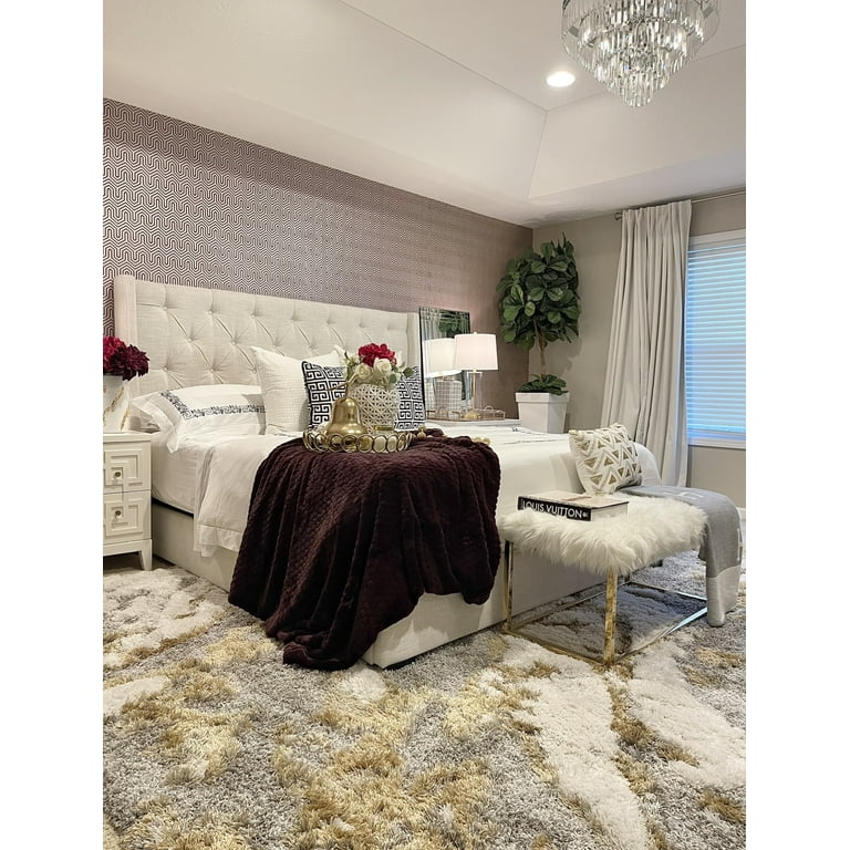 SAFAVIEH Horizon Shag Collection HZN890D Abstract Area Grey / Gold