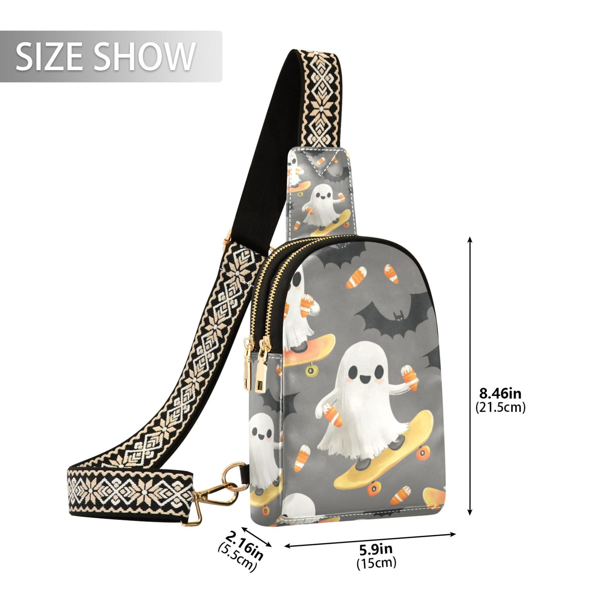 FORMRS Womens Crossbody Sling Bag Travel Daypack Shoulder Chest Backpack, Cute Ghosts