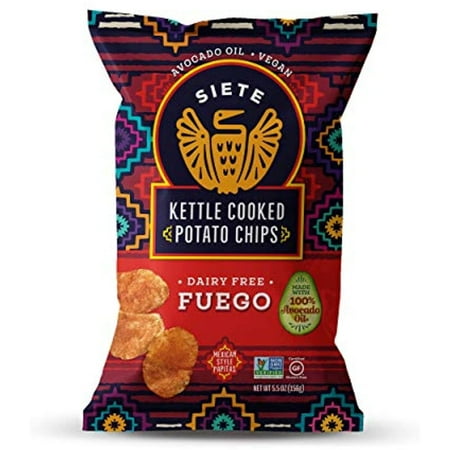 Siete Grain Free Kettle Cooked Potato Chips | Gluten Free Chips | Vegan Snacks | Non Gmo | Fuego, (Pack Of 6)