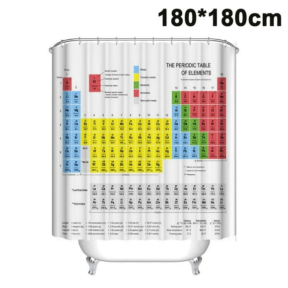 Durable Waterproof Polyester Shower Curtain with Periodic Table & Multiplication Chart