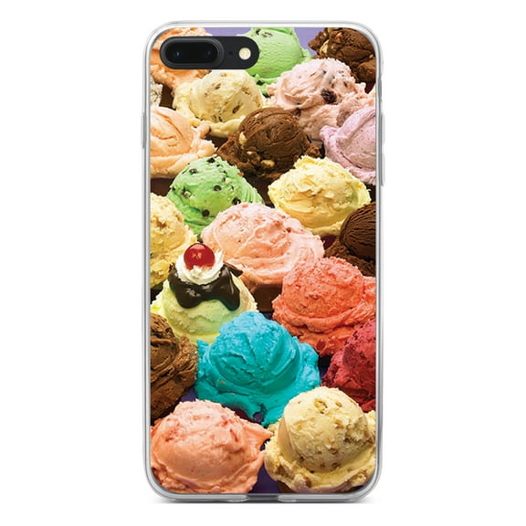 DistinctInk Clear Shockproof Hybrid Case for iPhone 7 PLUS / 8 PLUS (5.5" Screen) - TPU Bumper, Acrylic Back, Tempered Glass Screen Protector - Ice Cream Scoops Cones