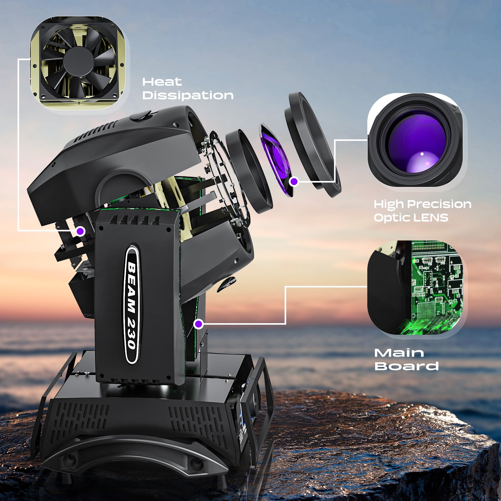 7R 230W DJ Lights, 8 Prisms Beam Sharpy Moving Head Stage Lights 17 Gobos 14 Colors LED Disco Party Lights DMX Club Light for Weddings Christmas Dance Show,Black
