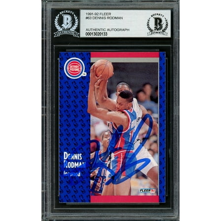 Dennis Rodman Autographed 1991-92 Fleer Card #63 Detroit Pistons Beckett BAS 195015