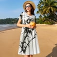 thumbnail image 4 of Fotbe Black And White Rose Vestido Largo de Moda para Mujer, Vestido Tipo Camiseta con Manga Corta y Estilo Casual a Rayas y Bloques de Color, 4 of 6