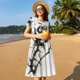 thumbnail image 4 of Fotbe Black And White Rose Vestido Largo de Moda para Mujer, Vestido Tipo Camiseta con Manga Corta y Estilo Casual a Rayas y Bloques de Color, 4 of 6