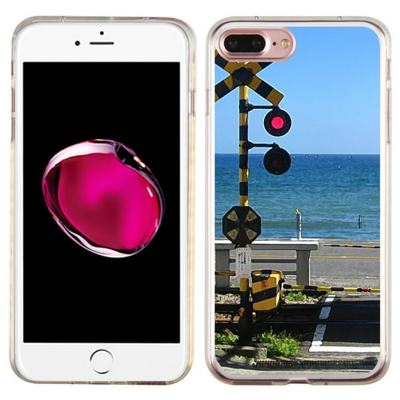Slim-Fit Case for Apple iPhone 8 PLUS / 7 PLUS, OneToughShield ® Premium TPU Gel Protector Phone Case - Rail Crossing/ Ocean