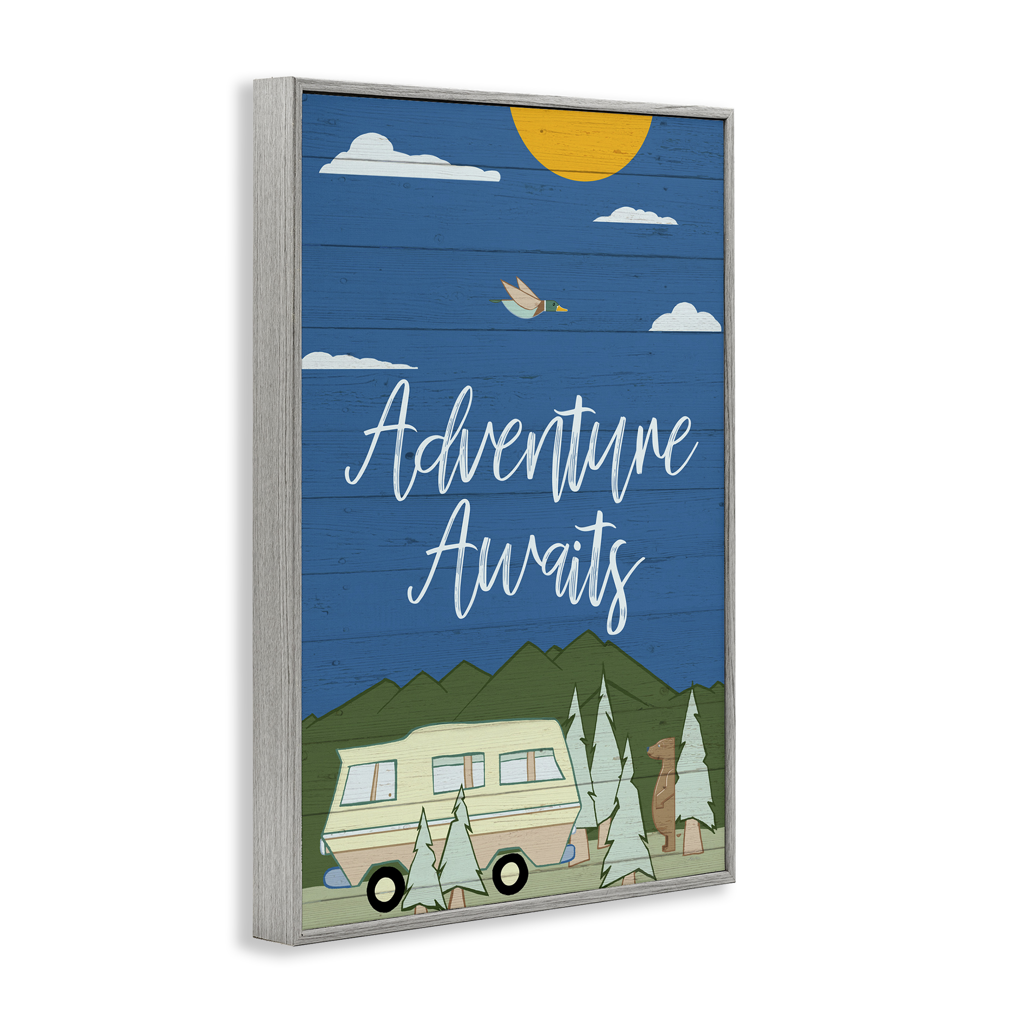 Stupell Industries Adventure Awaits Landscape Landscape Painting Gray Framed Art Print Wall Art, 16 x 24