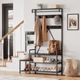 thumbnail image 1 of Industrial Coat Rack & Hall Tree, 5-in-1 with Storage Bench, 8 Hooks, 4 Shelves, Small Cute Design for Entryway & Small Spaces, 1 of 7