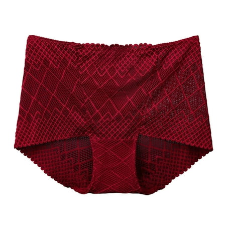 

huanledash Women Underpants High Waist See-through Lace Hollow Out Thin Anti-septic Rhombus Sexy High Fit Lady Briefs for Daily Wear